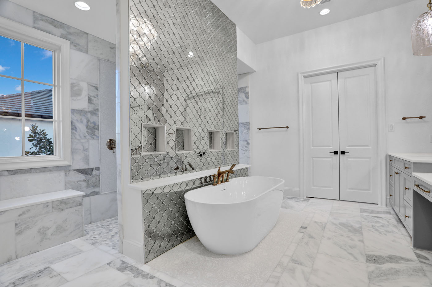 A beautiful redesigned bathroom completed by Footprints Bath and Tile Raleigh.