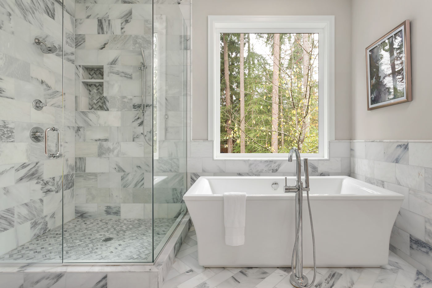 A beautiful bathroom build from the experts at Footprints Bath and Tile Columbus.